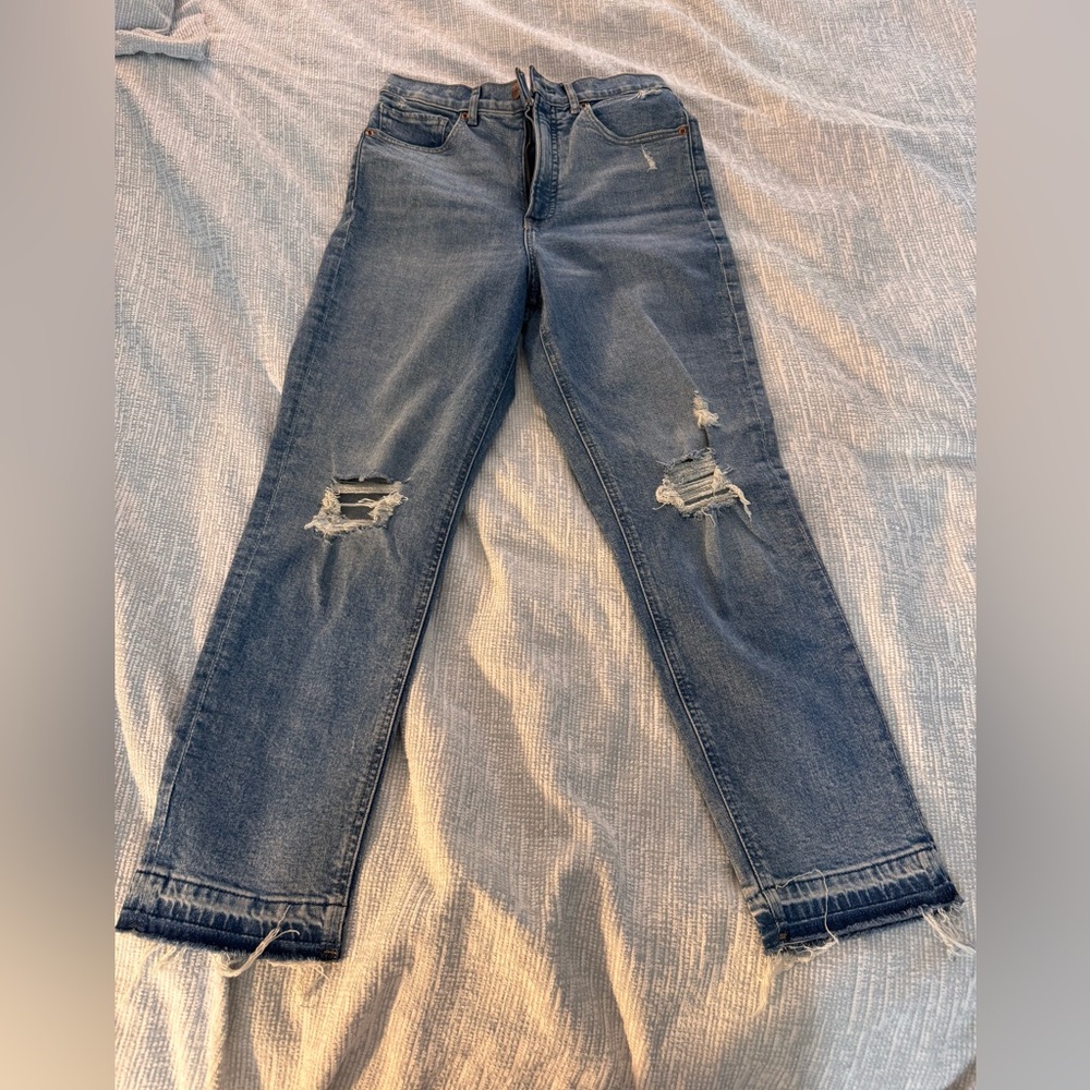 Express High Rise Distressed Jeans - Blue